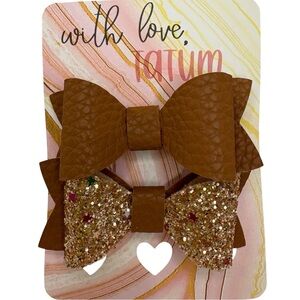 Brown Faux Leather & Glitter Bow Set